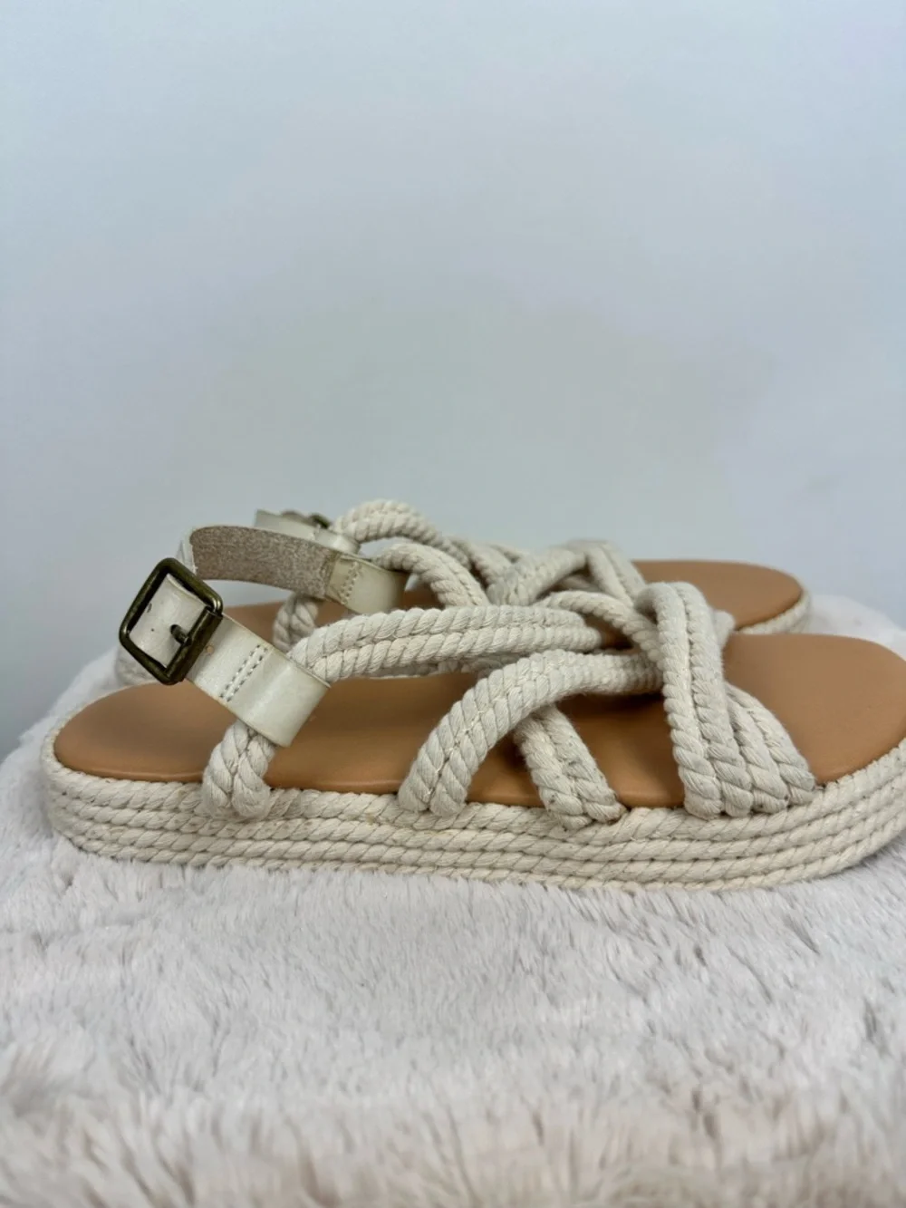 American Eagle Rope Espadrille Sandel Flat Boho Coastal Summer Slingback Sz 8
